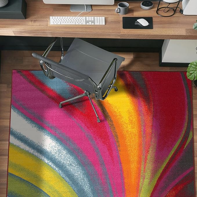 Rugshop Waves Non-Slip Modern Fade Resistant Area Rug Multi 3'3" x 5' | Rectangular, Size 3'3" x 5', Living Room, Bedroom, Dining Room, Home Office, Kitchen, Entryway, Hallway, Nursery, Kids Room