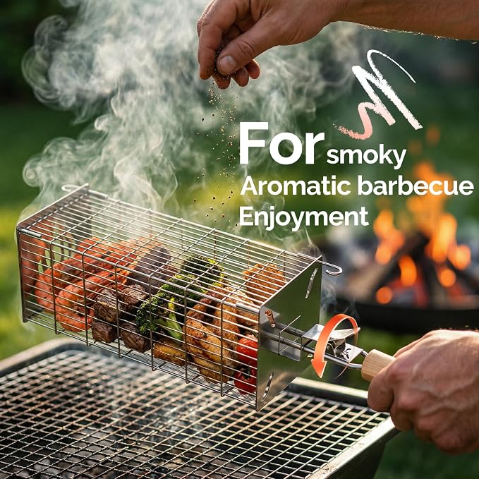 TNTOR Square Grill Basket, Larger 304 Stainless Steel Nesting Grilling Net, Removable Handle, BBQ Grilling Accessories Tools for Veg Shrimp, Outdoor Cooking Camping grilling gifts for men Dad Husband