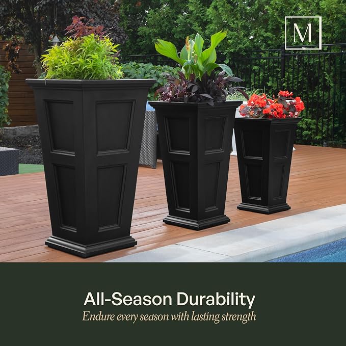 Mayne Fairfield 34-Inch Tall Planter – Weather-Resistant Self-Watering Indoor/Outdoor Garden Pot for Flowers, Patio, Porch, and Entryway, Durable Design