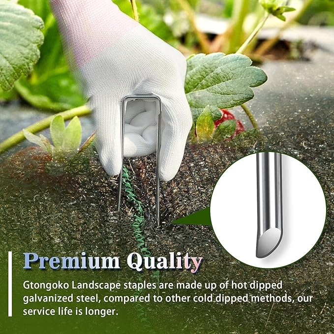 Gtongoko 120 Pack Landscape Staples 10 Inch, 11 Gauge Heavy Duty Galvanized Sod Staples for Artificial Turf, Erosion Control, Weed Barrier Fabric, Ground Cover and Landscaping