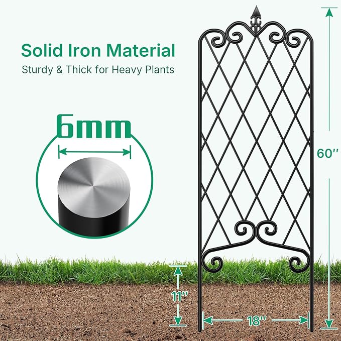AMAGABELI GARDEN & HOME 4 Pack Garden Trellis for Climbing Plants 60” x 18” Outdoor Garden Fencing Decorative Plant Trellis Vegetables and Rose Trellis for Ivy Cucumbers Black