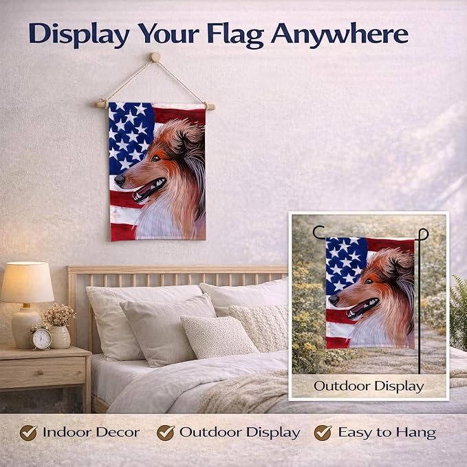 Caroline's Treasures CK6694GF Scotch Collie Dog American Flag Garden Flag Mailbox Flag Decorative Yard Flag Banner Outside Patio Artwork Yard Flower Beds, Garden Size, Multicolor