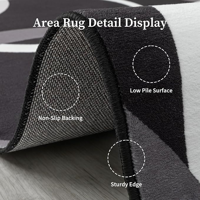 2x6 Kitchen Runner Rug Non Skid Washable, Black and White 6ft Rug Runners for Bathroom Hallway Non Slip, Modern Carpet Runner for Entryway Bedside Laundry Room
