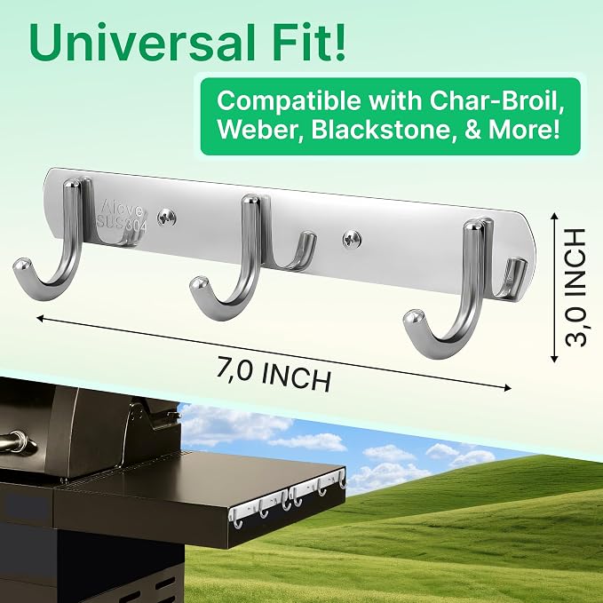 Skywin TidyFriend 2 PCS Grill Hooks for Utensils, Heavy Duty BBQ Utensil Rack with Screws, Metal Kitchen Hooks for Hanging Utensils, Kitchen Utensil Hanger for Grill, Weber, Blackstone