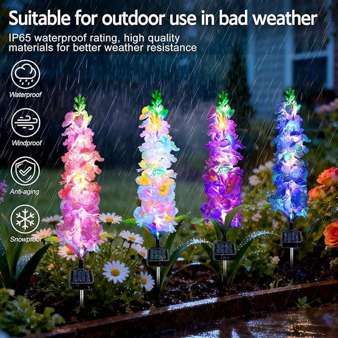 MRHEPHAESTUS Solar Garden Lights, Solar Delphinium Flowers Lights 8 Pack 160 LEDs, Waterproof Outdoor Light Two Lighting Modes for Wedding Party Garden Yard Patio Lawn Decor and Gift for Mother