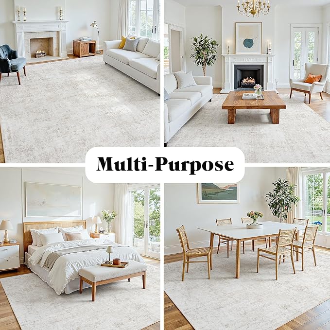 6x9 Area Rugs for Living Room: Washable Soft Light Brown Abstract Carpet | Non-Slip TPE & Stain Resistant,0.25" Low-Pile,Kids Pet Friendly Modern Decor for Dining Room Farmhouse Office, Non-Shedding
