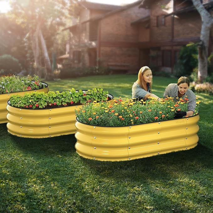Winpull Raised Garden Bed Kit, 4x2x1ft Galvanized Planter Box with Rubber Safety Edging, Metal Garden Beds for Vegetables, Flowers, Herbs, Backyard & Patio (Cream Yellow)