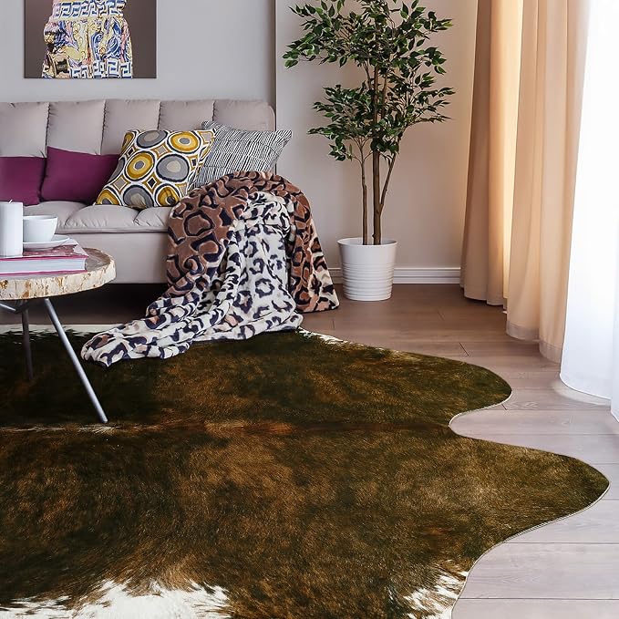 AROGAN 8x10 Faux Cowhide Rug, Cow Print Large Animal Hide Rug Saddle Brown | Premium Cow Hide Carpet, Western Rug for Bedroom Living Room Decor, Durable Faux Cow Skin Cowhide Area Rug