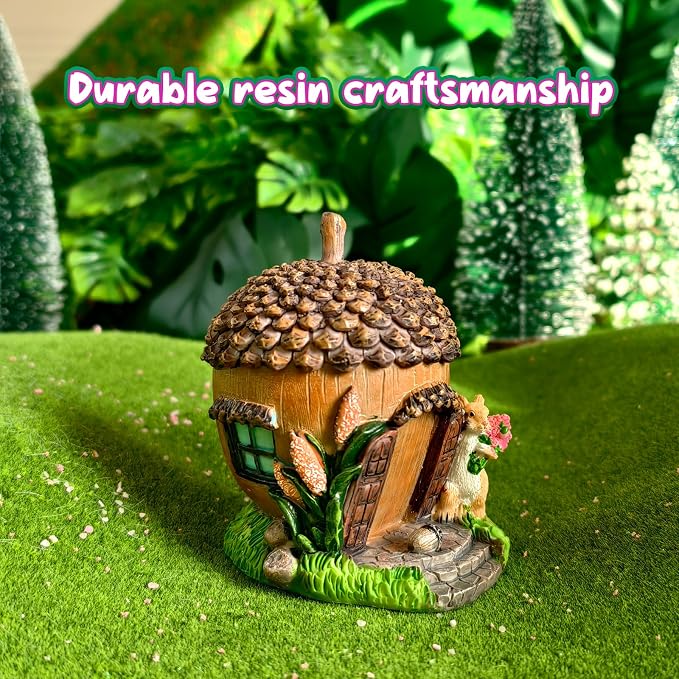 DONABELA Fairy Garden House Decor Pinecone Ornament with Squirrel Figurine Accessories Supplies for Outdoor Patio Yard Lawn Tiny Resin