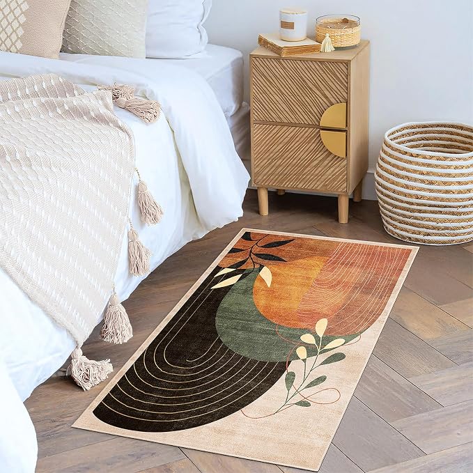 2x3 Washable Rug Small Area Rugs Non Slip Mid Century Modern | Throw Carpet for Bathroom Entryway Entry Entrance Bedroom Bedside Floor Indoor Boho Abstract Retro Terracotta Rust