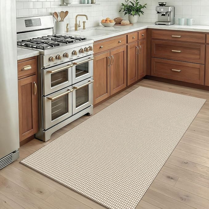 KOZYFLY Rugs for Entryway 3x5 ft Washable Area Rug Non Slip Rubber Backed Entry Rug Woven Indoor Door Mat Cotton Kitchen Rugs for Entryway, Foyer, Backdoor, Ivory/Camel/Brown