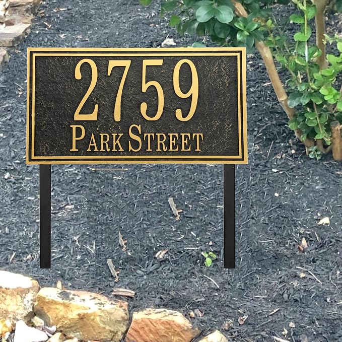 Address Sign Lawn Mounted - Custom House Number Sign with 2 Solid Metal Stakes,Address Numbers for Outside House,Yard,Garden,Grass,Ground,Drive Way,Lawn,13'' x 7''