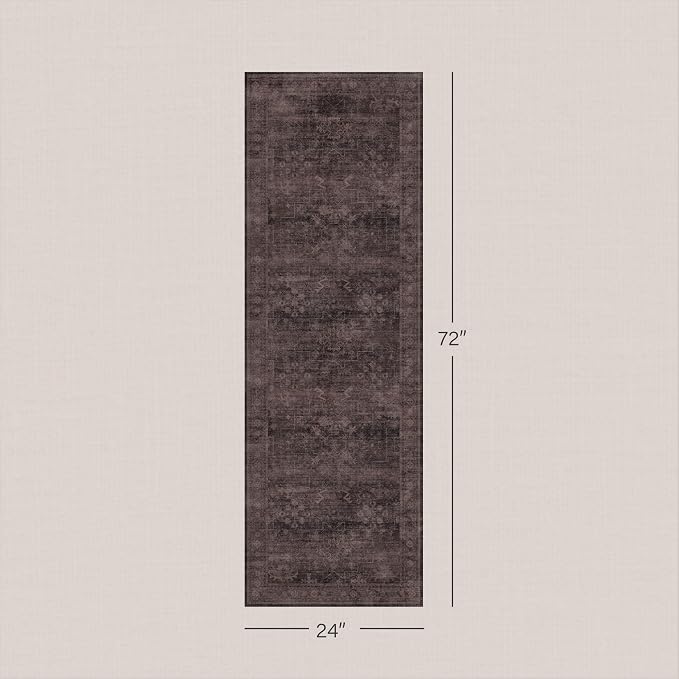 Washable 2x6 Runner Rug for Hallway, Dark Taupe Brown Low Pile Non-Slip Long Kitchen Runner Rugs for Bathroom Laundry Room, Boho Vintage Traditional Eclectic Stain Resistant Carpet