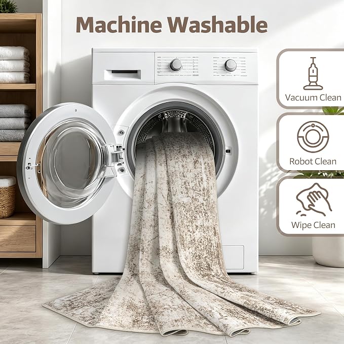 9x12 Washable Area Rug Modern Abstract for Living Room Bedroom Beige | Soft Indoor Carpet,Anti-skid Backing,Water Repellent,Non-shedding, Suitable for bedroom dining farmhouse nursery home office