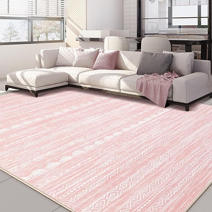Nakagishi Boho 5x8 Area Rug Living Room Rugs Machine Washable Pink | Soft, Pet & Kid Friendly, Carpet for Living Room/Bedroom/Office/Kitchen/Nursery, Daily Home Decor Stain Resistant Moroccan