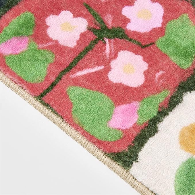 Vintage Floral 2x5 Runner Rugs Non Slip, Thin Country Colorful Flowers Botanical Indoor Entryway Rug Washable, Cute Boho Aesthetic Runner Carpet for Kitchen Bedroom Laundry Bathroom