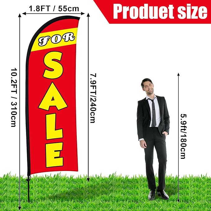 Buryeah 2 Sets Sale Feather Flag,11 x 7.9 FT Flag for Sale Sign Banner, Huge Sale Banner with Flagpole Ground Stake Portable Bag, Large Sale Signs for Outdoor Indoor Business Advertising(Red)