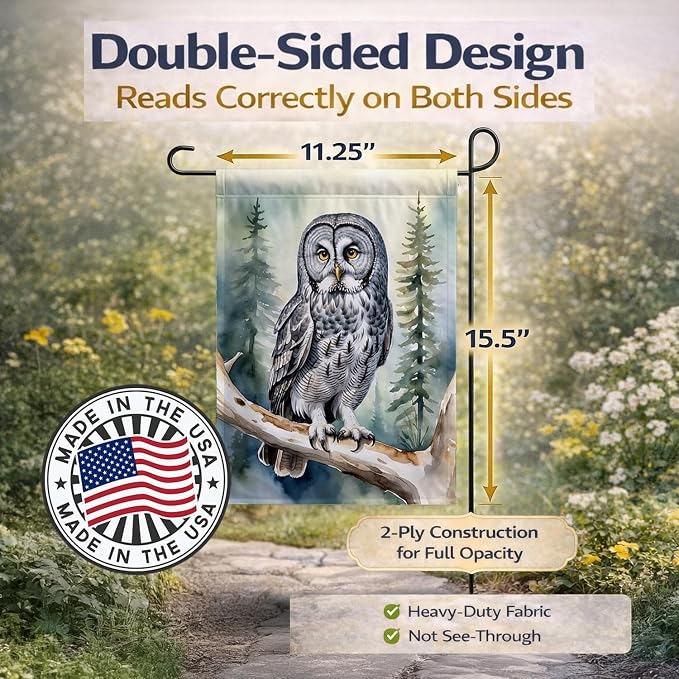 Caroline's Treasures Great Gray Owl Garden Flag Mailbox Flag Decorative Yard Flag Banner Outside Patio Artwork Yard Flower Beds, Garden Size, Multicolor