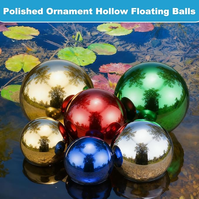 M METERXITY 1-Pack Garden Gazing Globes Ball 8 Inch 201 Stainless Steel Hollow Mirror Reflective Floating Ball for Garden/Pond/Home/Yard Outdoor Decoration [Ruby Red]