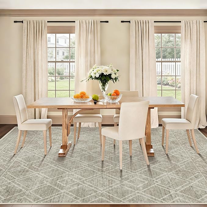 Area Rugs 9x12 Living Room Rug: Washable Geometric Moroccan Neutral Rugs Boho Modern Non Slip Area Rug Large Soft Indoor Floor Low Pile Carpet for Bedroom Dining Room Home Office (Brown, 9'x12')