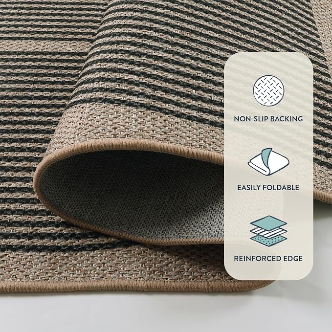 Lahome Enfys Modern Rainbow Easy Jute Office Rug, Outdoor Patio Rug 4x6 for Living Room Washable Carpet for Bedroom, Farmhouse Contemporary Non Slip Non Shedding Black Carpet for Backyard