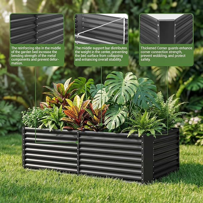 Land Guard 2 Pack 6×3×2 ft Galvanized Metal Raised Garden Bed, 2FT Deep Root Elevated Planter Box Steel Large Vegetable Flower Bed Kit, Gray