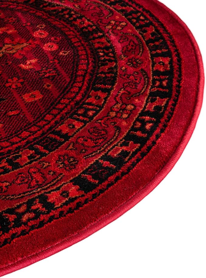 Unique Loom Tekke Collection Area Rug - Sheibani (10' Round Red/Black)