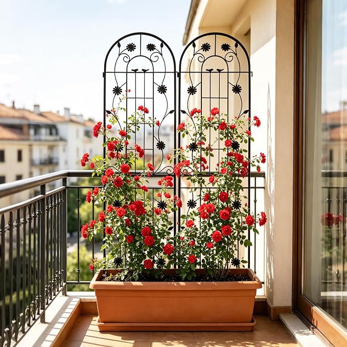 4/2 Pack White Metal Garden Trellis, 86.7" x 19.7" 71" x 19.7" Rustproof Plant Support Frame, Decorative Climbing Vine Trellis for Flower Vegetable Patio Garden Decor (Black, 86.7" x 19.7", 2 Pack)