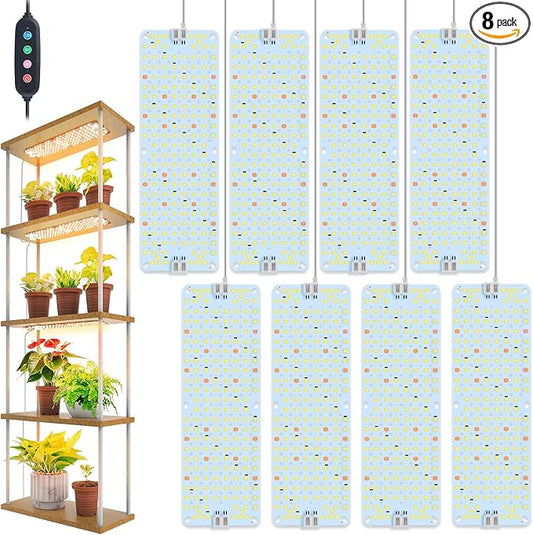 8-Pack Panel Grow Lights for Indoor Plants, FECiDA 2026 LED Plant Grow Light for Under Cabinet Plants, Full Spectrum Growing Lamp with 4,8,12,16,20 Hr Timer, Free Linking