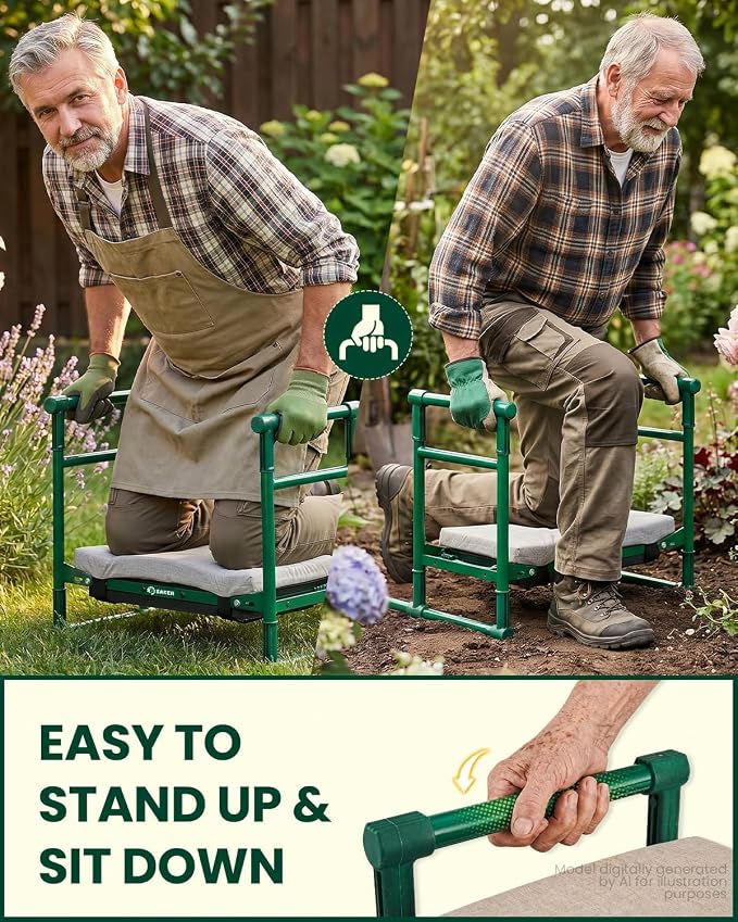 Saker 2026 Upgraded Garden Kneeler and Seat - Gardening Bench Gardening Stool with 500LB Heavy Duty Round-Tube Frame, Soft Kneeling Pad Foldable Support for Elderly, Gardening (Basic Version)