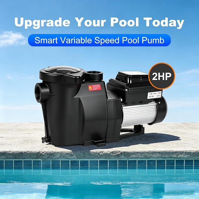 Variable Speed Pool Pump Inground 2.0HP,High Flow Energy Efficient Pumb | for In/Above Pool,Built-in Timer,Rain Cover,Quiet Self-Priming,Large Filter Basket