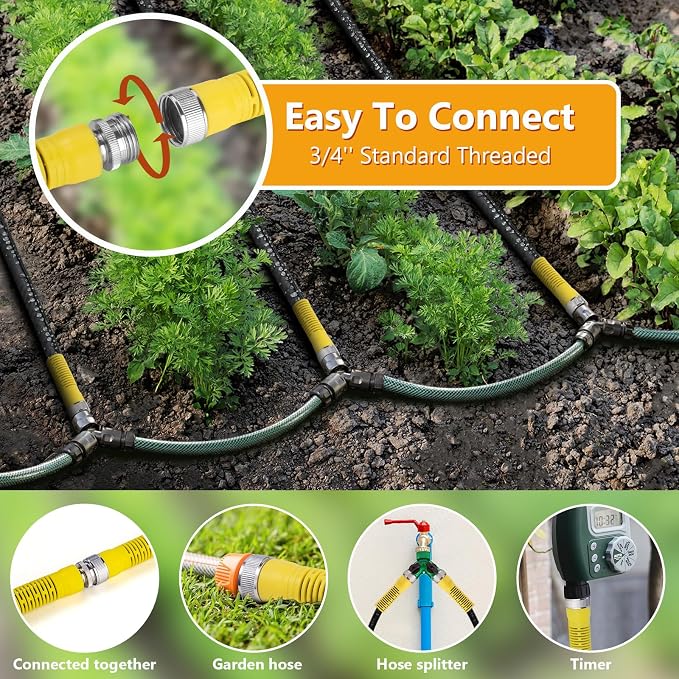 LAVEVE 200FT Flat Soaker Hose, Heavy Duty Garden Watering Hose, Flexible Leakproof Drip Irrigation Hose Saves 80% Water for Lawn, Flower Beds, Vegetable Field (50FT x 4 Pack)