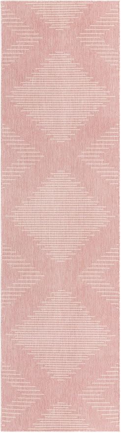 Unique Loom Outdoor Modern Collection Area Rug - Tambor (3' 3" x 12' Runner, Pink/ Ivory)