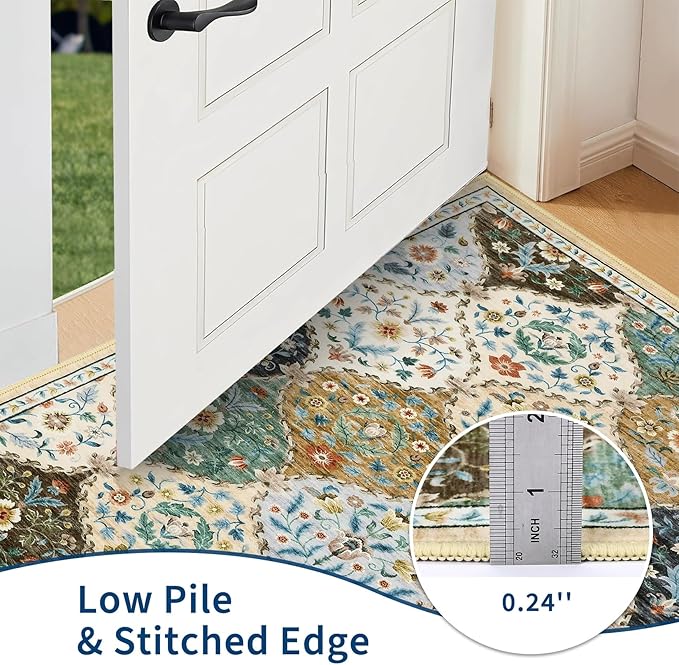 ROYHOME Runner Rug Trellis Washable Hallway Runner Rug for Entrance | Stain Resistant Non-Slip Distressed Floral Runner Carpet for Bedroom Laundry Kitchen Entryway, Beige/Taupe, 2' x 6'