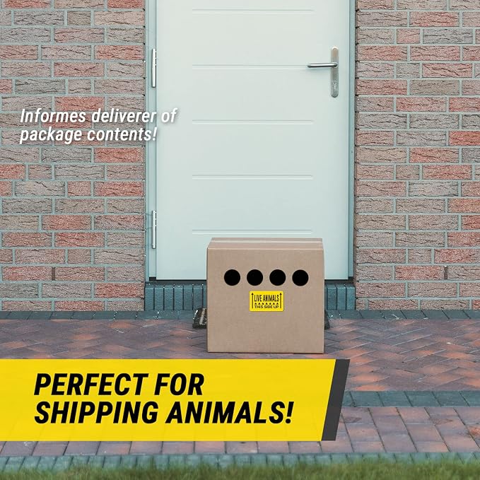 Live Animal Labels, Yellow, 5 x 3 Inch, 300 Labels | This Side Up Arrows, Warning Live Animals, Shipping & Handling Instructions, Airline Cargo Crates