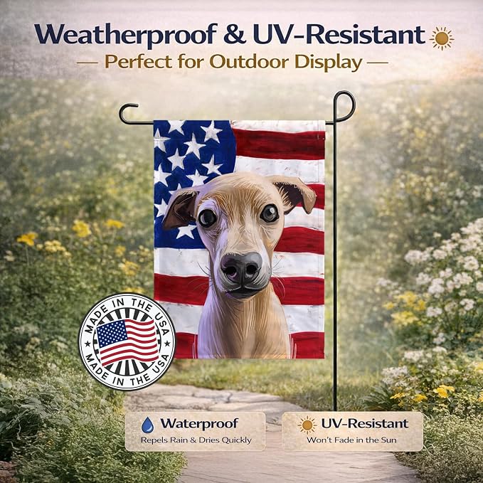 Caroline's Treasures CK6576GF Italian Greyhound American Flag Garden Flag Mailbox Flag Decorative Yard Flag Banner Outside Patio Artwork Yard Flower Beds, Garden Size, Multicolor