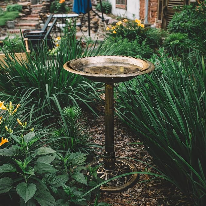 Backyard Expressions Outdoor Garden Bird Bath - Bronze - Weather Resistant Polyresin - 27 Inch