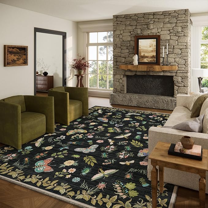 Washable Area Rug for Living Room: 8x10 Area Rugs Vintage Rugs Stain Resistant Non Slip Low Pile Lightweight Soft Carpet for Bedroom Kitchen Dining Room Nursery Kids Room Farmhouse Home Office