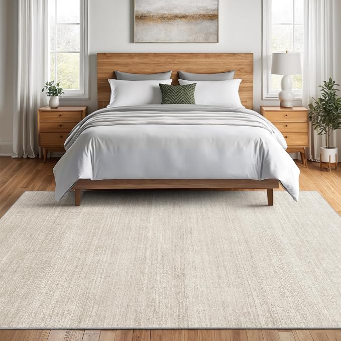 Valenrug Area Rugs 9x12 Living Room, Large Washable Rug Non Slip, Beige | Soft Low Pile, Thin & Lighweight, Stain Resistant Folable Modern Indoor Carpet Rugs for Bedroom, Dining Room, Home Decor