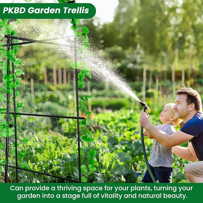 PKBD Tall Garden Arch Trellis for Climbing Plants Outdoor, 7.5 ft Tall Polyethylene-Coated Stainless Steel Garden Arch for Climbing Vine Vegetable/Fruit/Flower, Cucumber Trellis for Raised Bed, Black