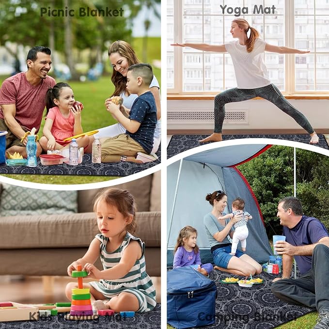 Supfitness Extra Large Picnic Blankets Waterproof Foldable (60 "x 80") Beach Blanket Waterproof Sandproof,3-Layer Thicking Mat Outdoor Packable Camping Blanket
