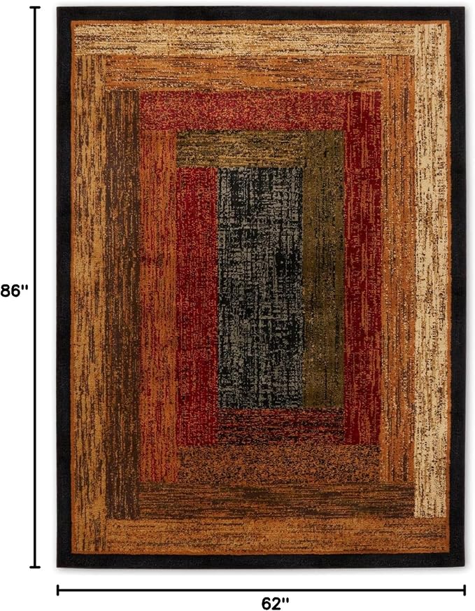 Home Dynamix Vega Modern Area Rug, Geometric Black/Brown/Red 5'2"X7'2"