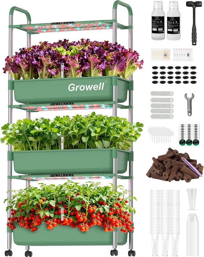 Growell 81 Pods Hydroponics Growing System Kit with Independent Water Pump | Vertical Indoor Herb Garden with 2 Light Modes & 2 Timer, Smart Water Circulation, 42L Water Tank, Movable & Space-Saving