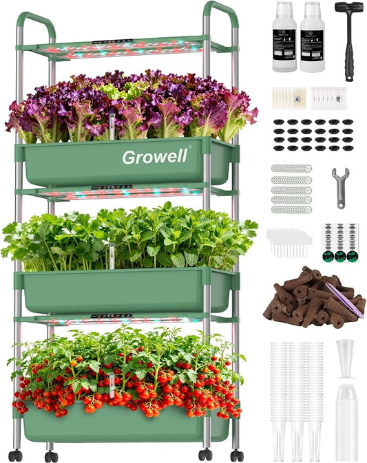 Growell 81 Pods Hydroponics Growing System Kit with Independent Water Pump | Vertical Indoor Herb Garden with 2 Light Modes & 2 Timer, Smart Water Circulation, 42L Water Tank, Movable & Space-Saving