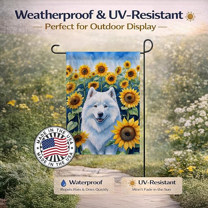 Caroline's Treasures DAC6154GF Samoyed in Sunflowers Garden Flag Mailbox Flag Decorative Yard Flag Banner Outside Patio Artwork Yard Flower Beds, Garden Size, Multicolor