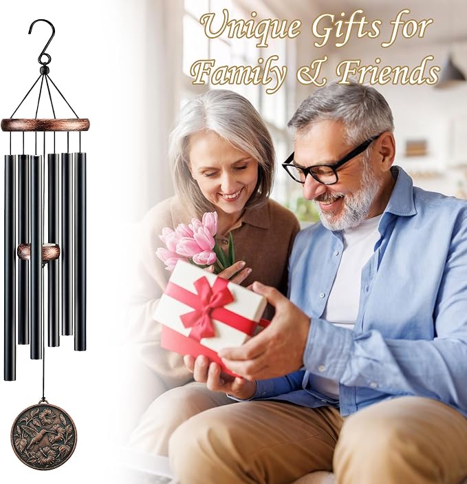 Hummingbird Wind Chimes for Outside, Sympathy Gift for Men Women, 32 in Resin 3D Hummingbird Relief Windchimes for Yard Patio Garden Decor