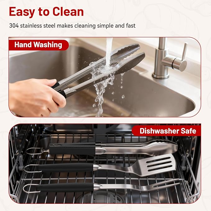 KEYO GRILL Heavy-Duty Stainless Steel Grilling Accessories, Professional Grill Utensils Set with Spatula, Fork & Tongs, Ideal BBQ Set Grilling Tools for Outdoor Grill, Gifts for Men Dad