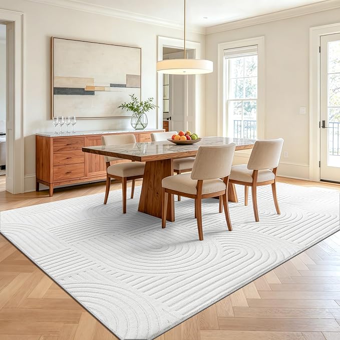 Pauwer 6x9 Area Rugs for Living Room, Modern Non Slip Washable Rug, White | Arch Pattern, Soft Fluffy, Neutral, Boho Accent, Solid Color Floor Carpet, For Kids Room Dining Room Nursery Entryway