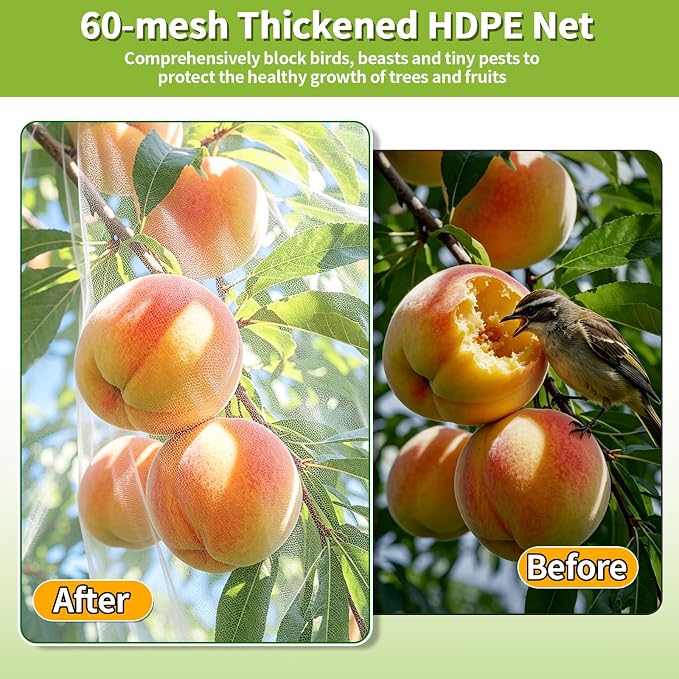 15×15FT Extra Large Fruit Tree Netting with Double Zipper and Drawstring, Durable Mesh Cover for Birds Squirrels Deer & Cicadas, Reusable Plant Protection Net for Garden Bushes