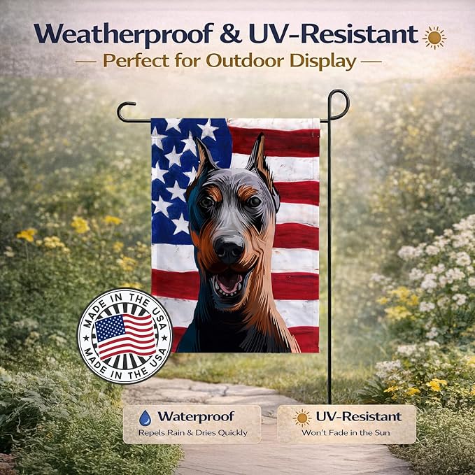 Caroline's Treasures CK6534GF German Pinscher Dog American Flag Garden Flag Mailbox Flag Decorative Yard Flag Banner Outside Patio Artwork Yard Flower Beds, Garden Size, Multicolor